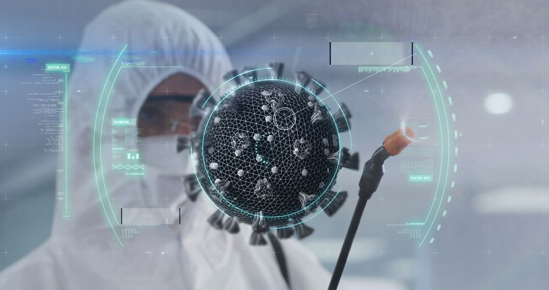 Scientist Disinfecting with Virtual Virus Concept Visual