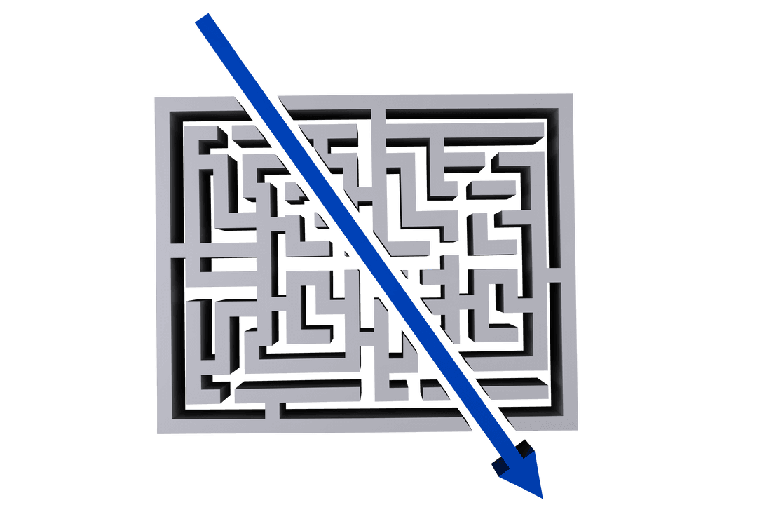 Transparent Labyrinth with Blue Arrow Indicating Solution Path