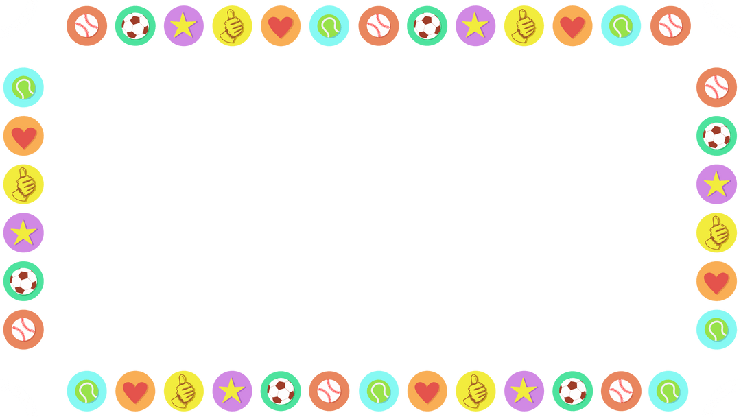 Flat Pastel Icon Frame with Sports and Social Symbols on Transparent Background