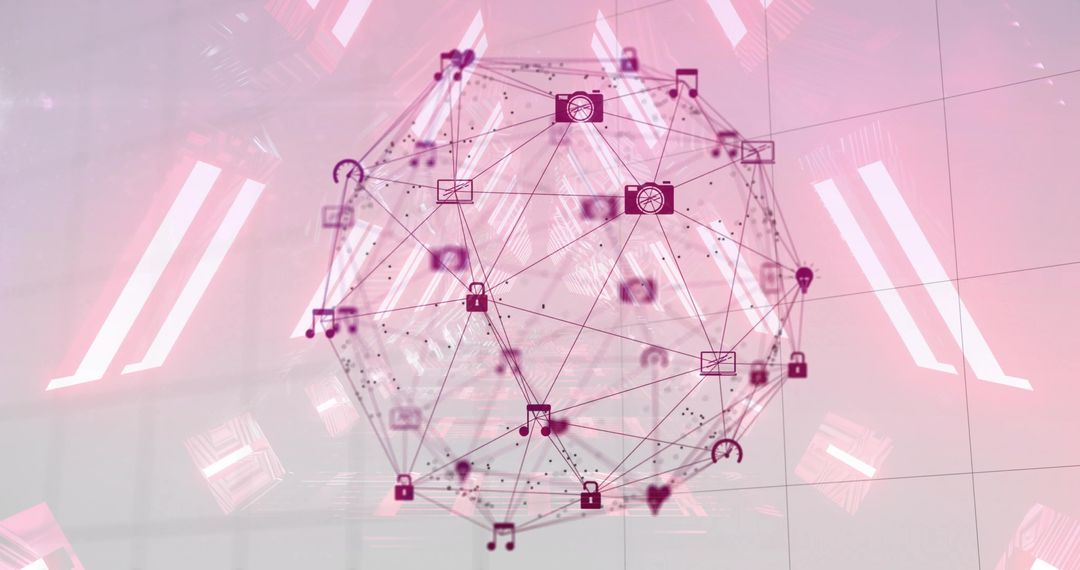 Futuristic Digital Network Sphere with Multimedia Nodes