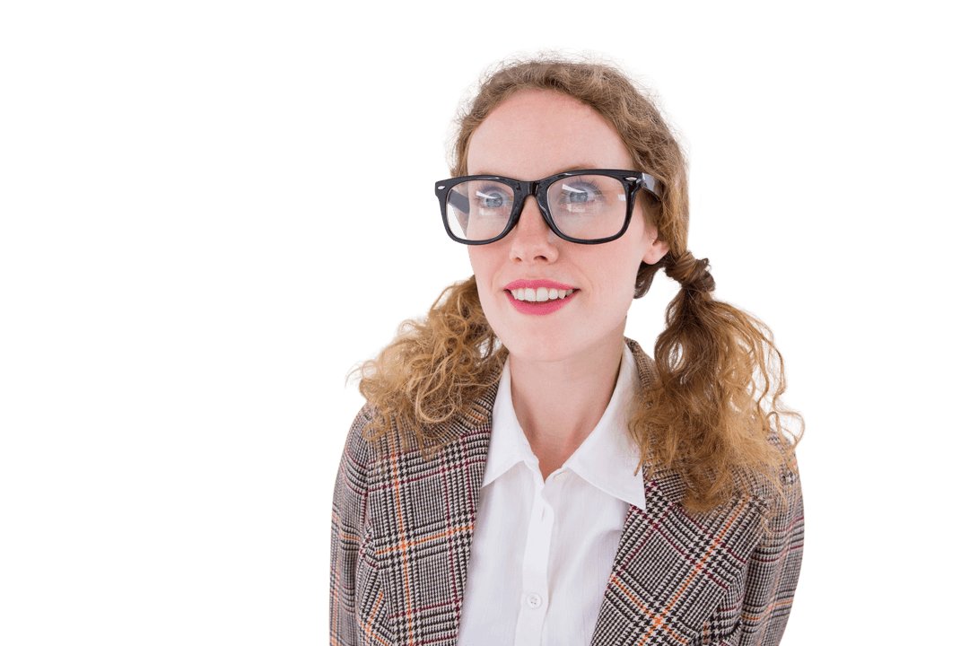 Smiling Geeky Hipster Woman With Transparent Background