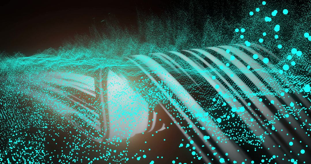 Dynamic Digital Waveform with Teal and White Particle Streaks