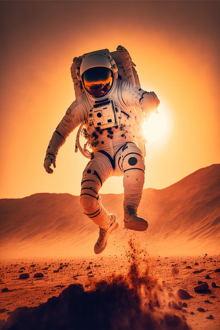 Astronaut Exploring Mars Surface at Sunset - Free Images, Stock Photos and Pictures on Pikwizard.com