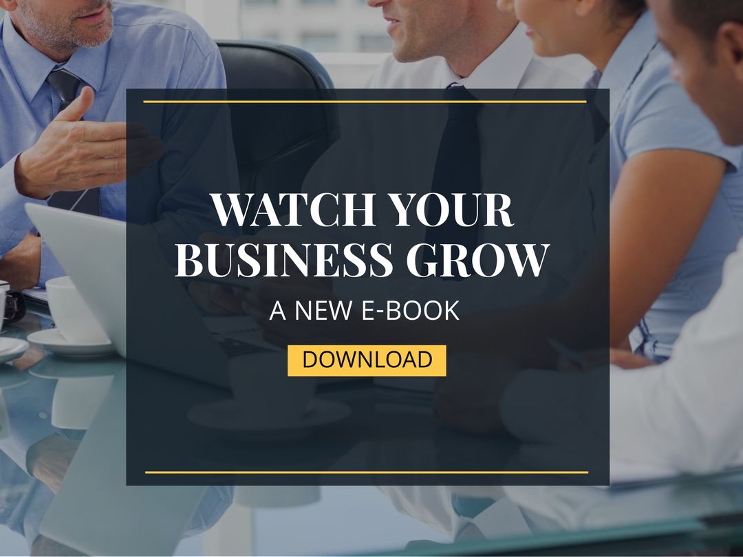 Business Team Discussing Growth Strategies with E-Book Promotion