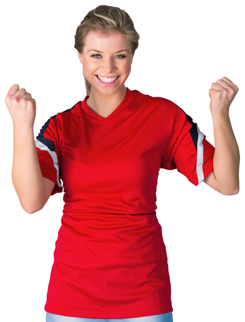 Cheering Football Fan Triumphantly Smiling in Red Jersey Transparent