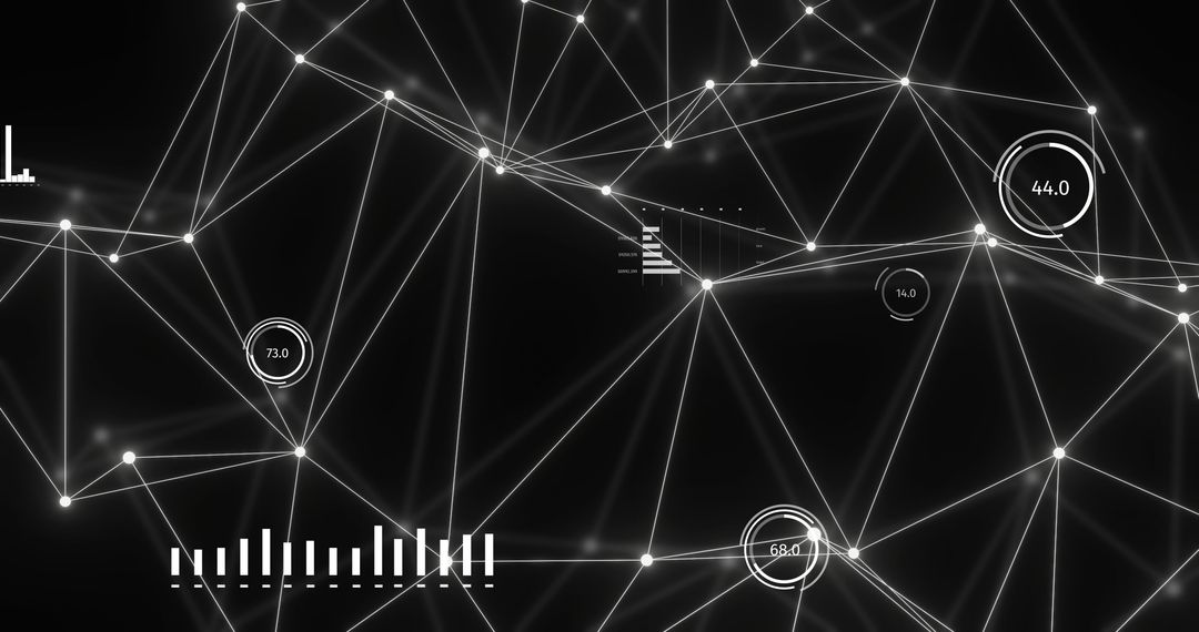 Abstract Digital Network with Data Points on Black Background