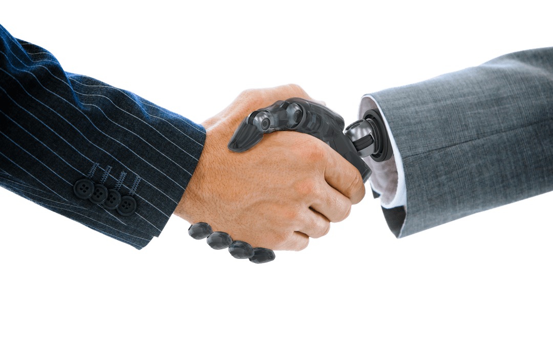 Businessman and Robot Shaking Hands on Transparent Background