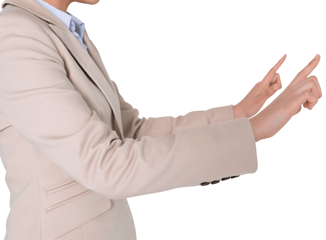 Asian Businesswoman Interfacing with Virtual Screen, Transparent Background