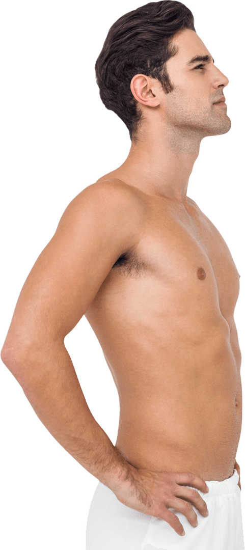 Transparent Side Profile of Confident Young Man with Hands on Hips