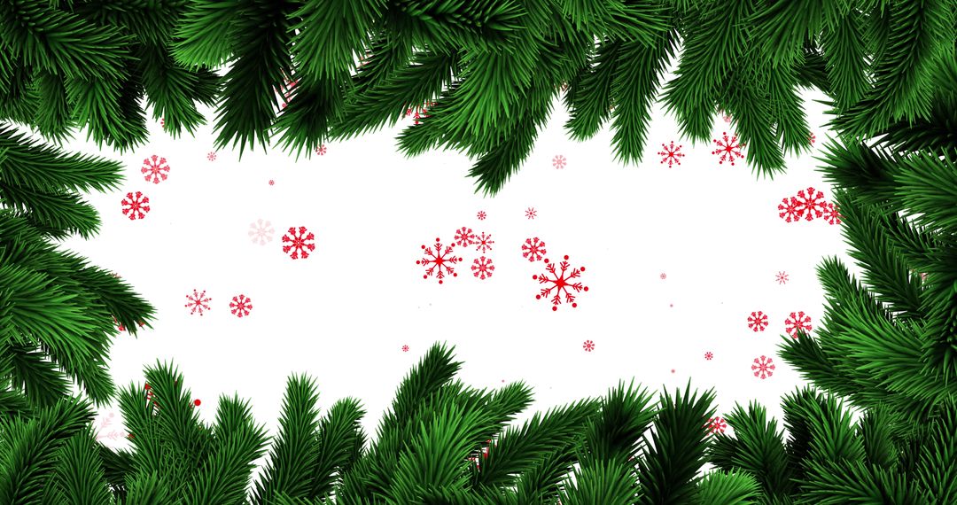 Festive Fir Tree Branches with Red Snowflakes Border