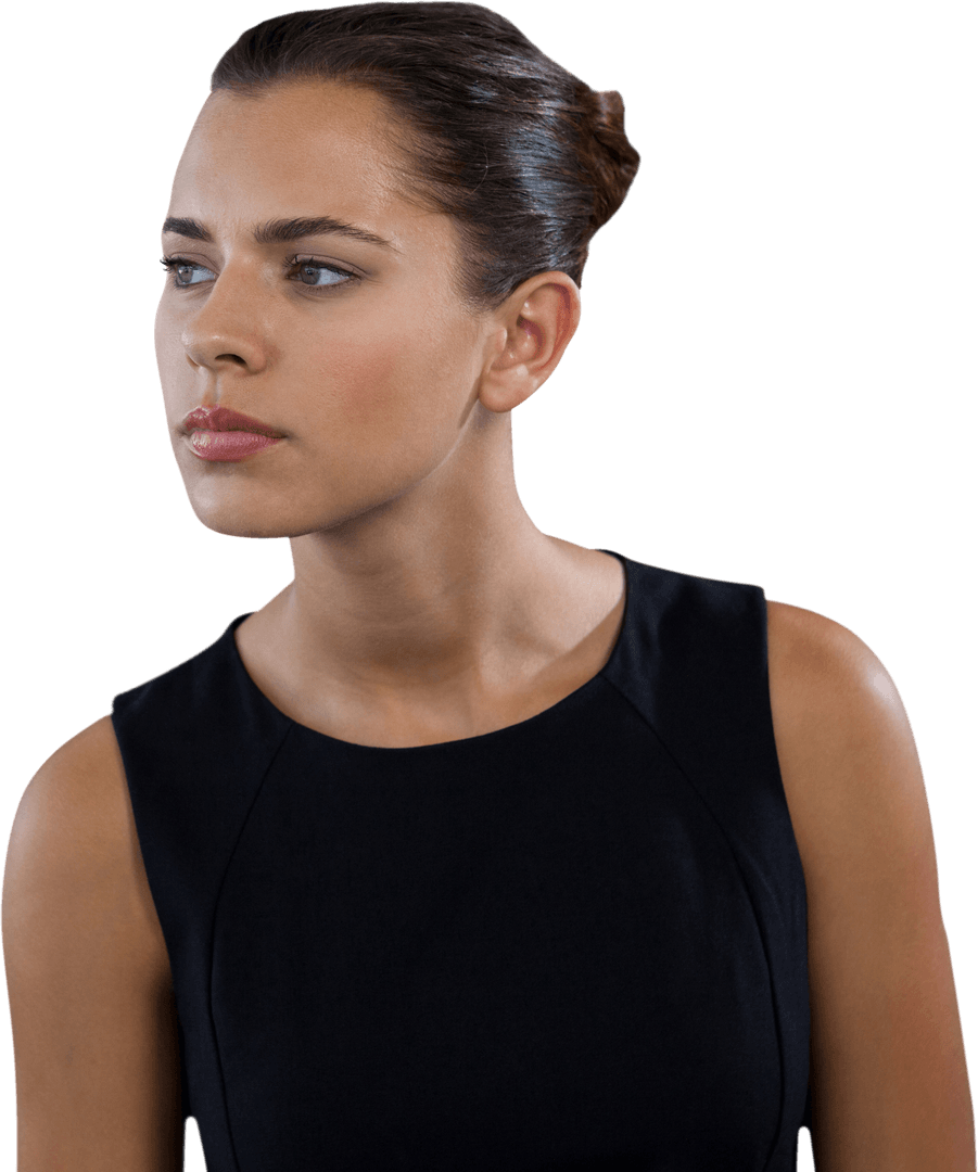 Transparent Image of Thoughtful Businesswoman in Black Dress