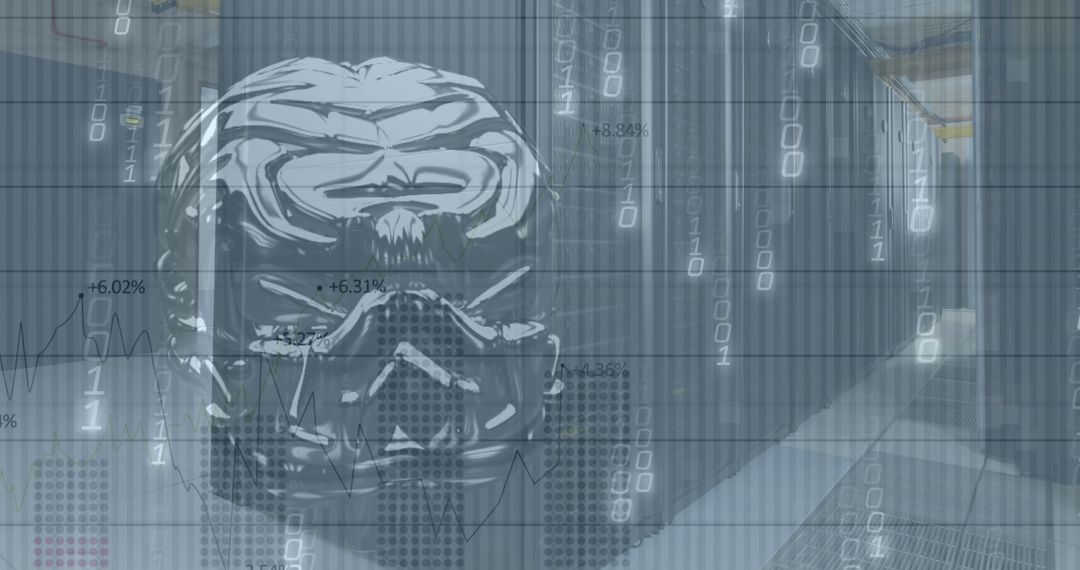 Digital Skull Against Server Background Symbolizing Cybersecurity Threats