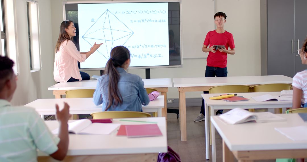 Teen Student Discussing Math in Diverse Classroom