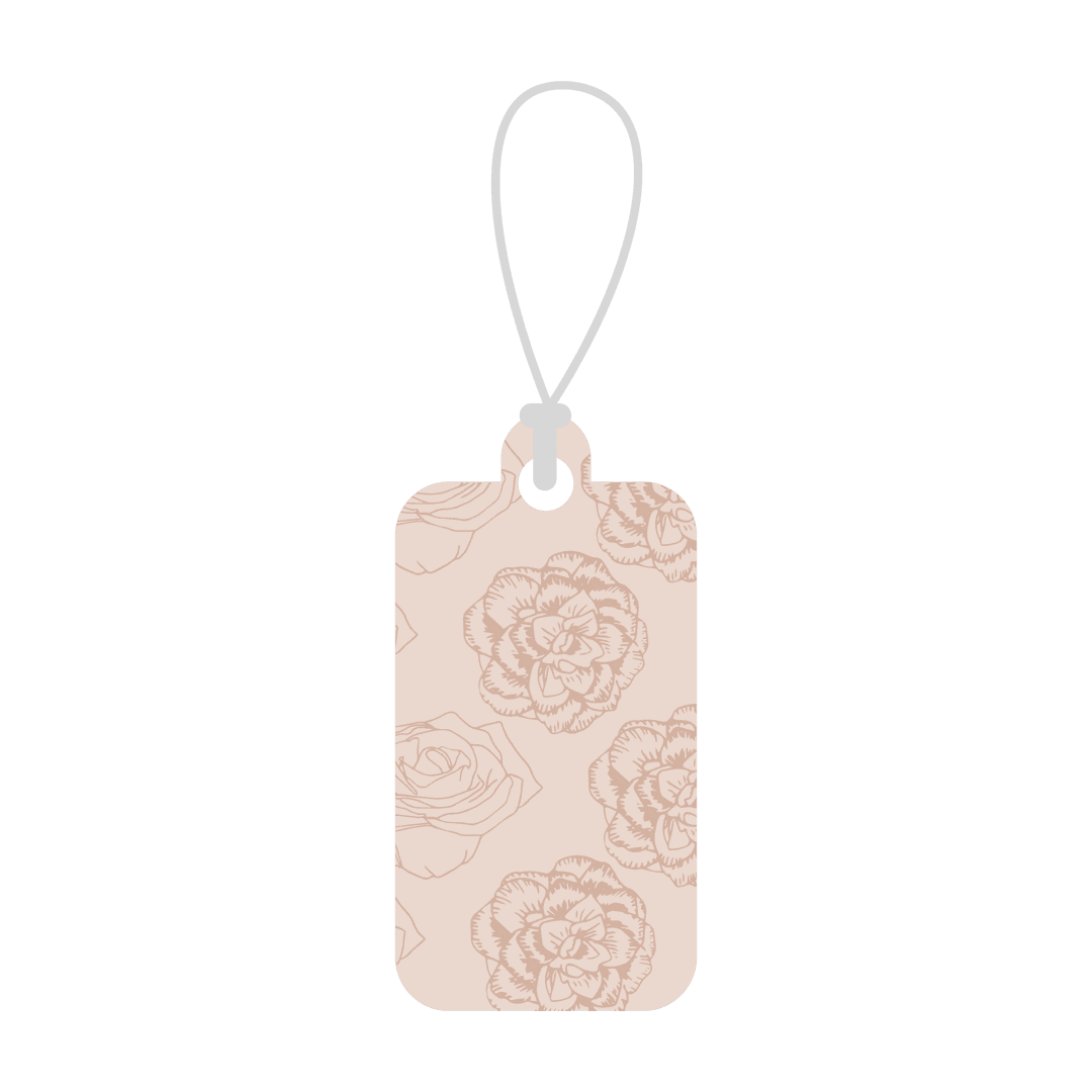 Transparent label with floral pattern design and hanging loop