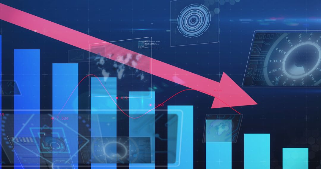 Digital Financial Graph Showing Downward Trend with Futuristic Interface