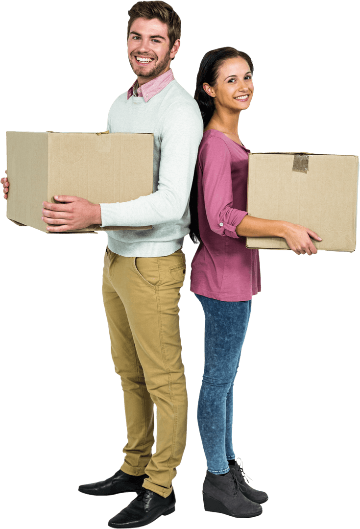 Smiling Couple Holding Cardboard Boxes Transparent Background