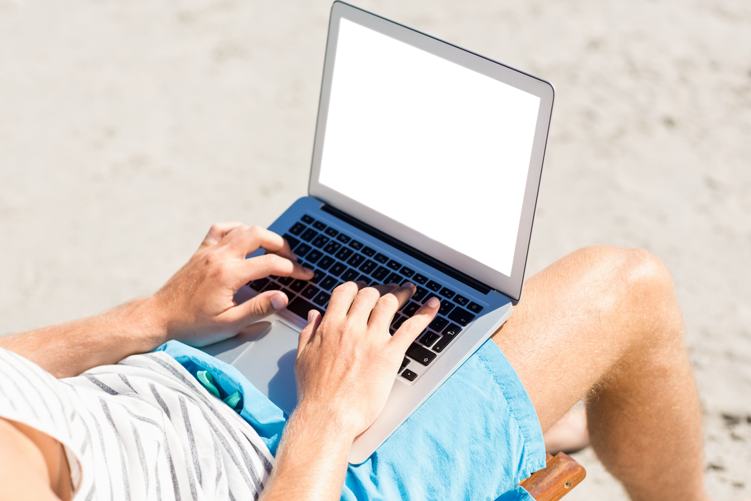 Midsection of Man Using Transparent Laptop at Beach - Download Free Stock Images Pikwizard.com