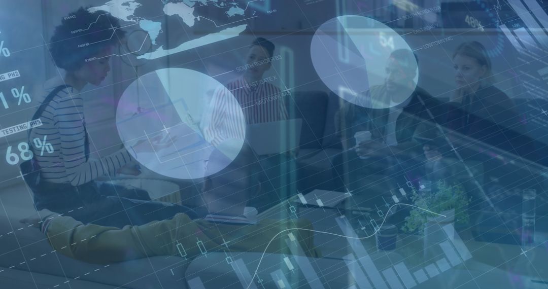 Global Data Visualizations Overlaying Office Meeting