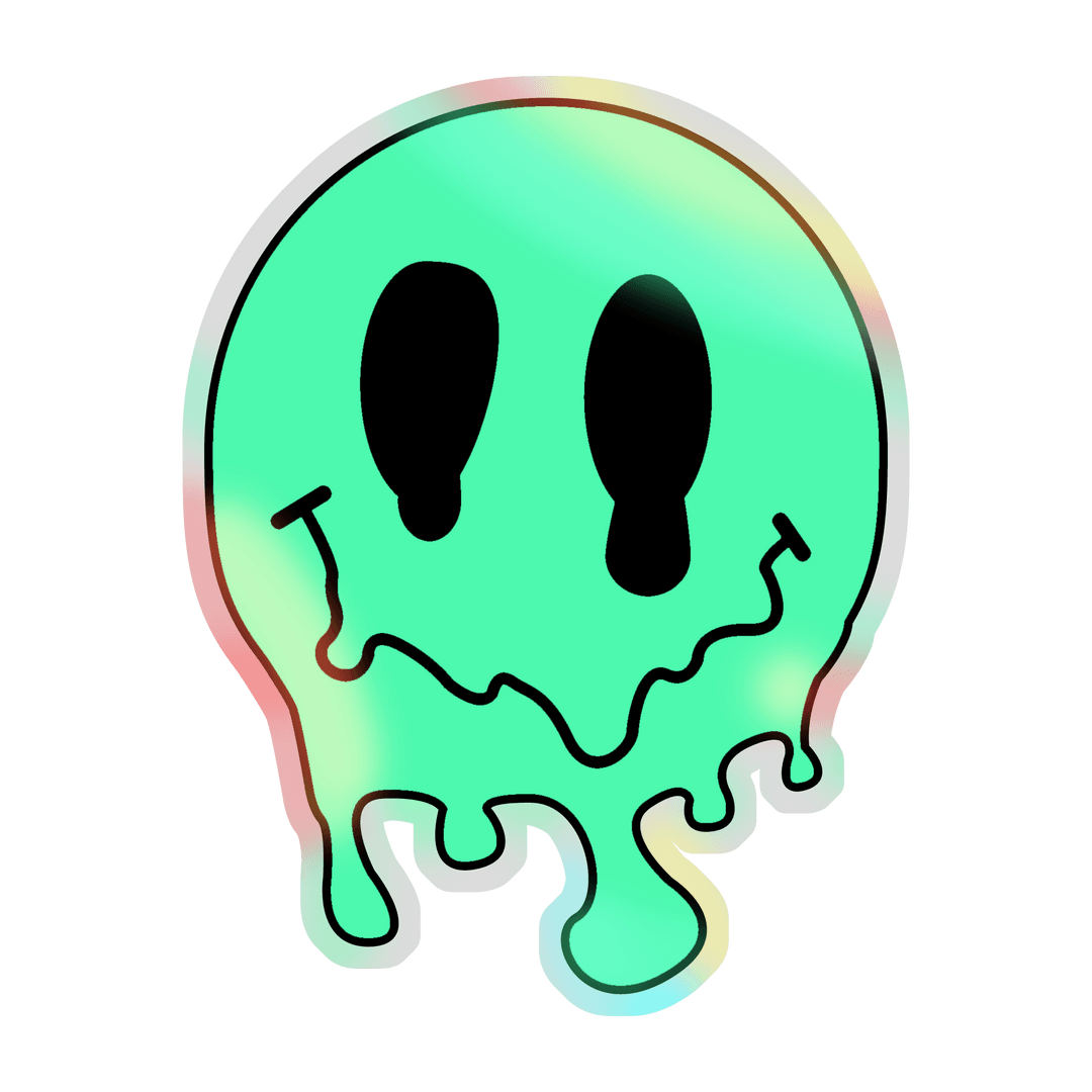 Melting Green Face Vibrant Cartoon on Transparent Background