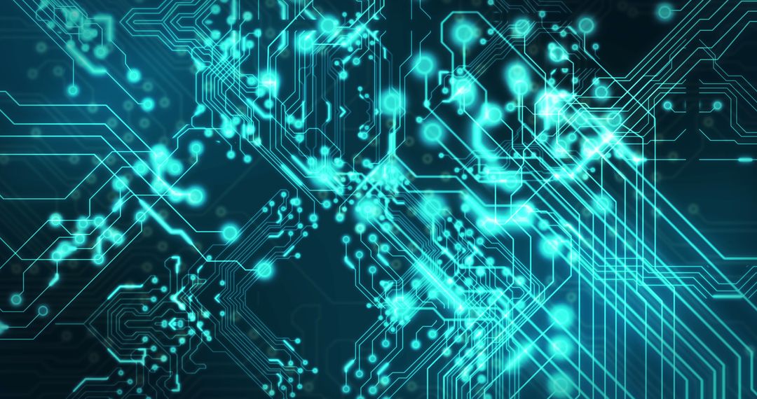 Futuristic Digital Circuit Neon Glow on Black Background