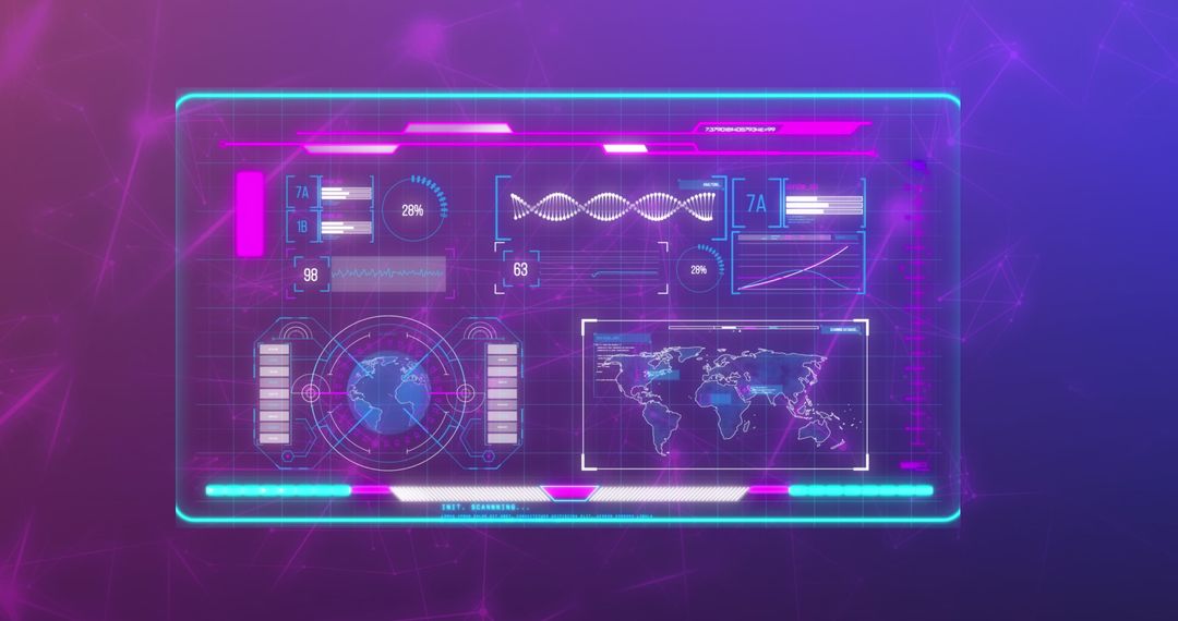 Data Processing Interface with Global Network on Purple Background