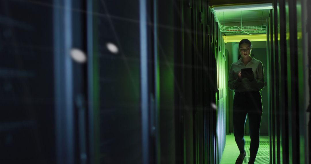 Engineer Monitoring Data Center in Server Room