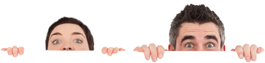 Curious Couple Peeking Over Transparent Surface