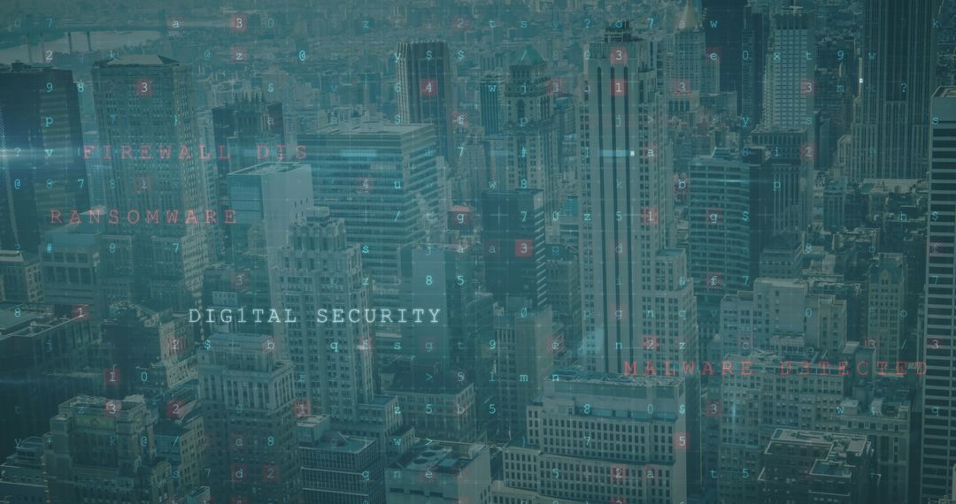 Cityscape with Digital Security Interface Overlay