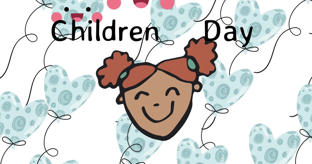 Children's Day Celebration with Smiling Girl Icon and Heart Patterns