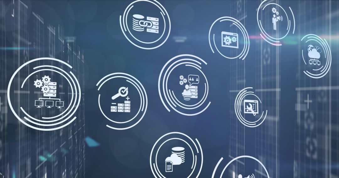 Digital Interface with Data Management and Technology Icons