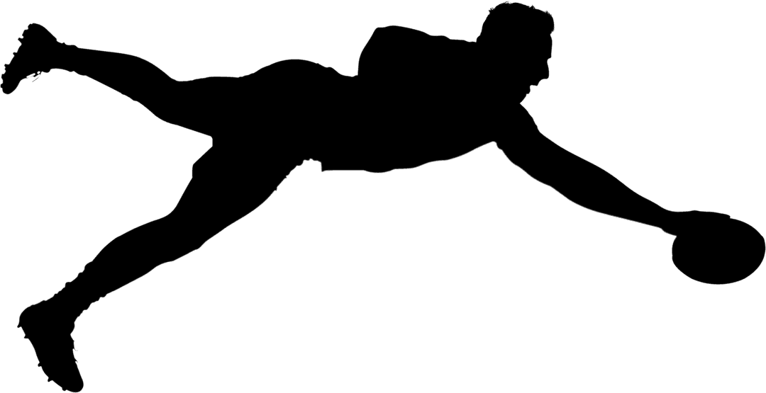 Transparent Silhouette Rugby Player Diving to Score with Ball