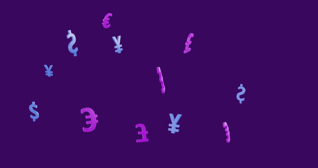 Floating Currency Symbols on Purple Background
