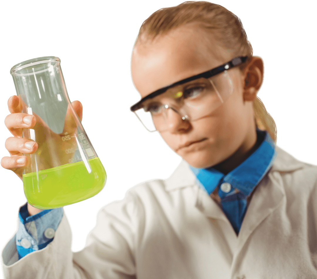 Curious Girl Investigating Chemical Experiment Showing Focus