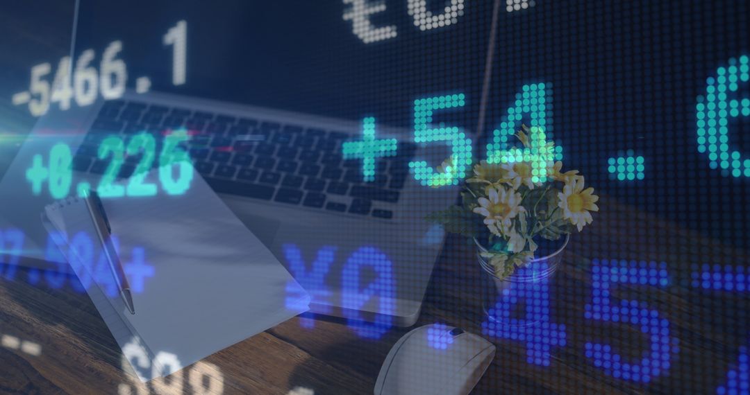 Digital Display of Financial Data and Workplace Desk