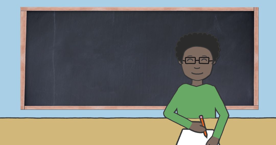 Schoolboy Writing in Classroom with Blackboard Background