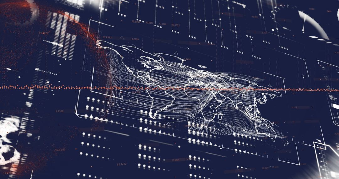 World Map with Global Data Streams and Digital Interface