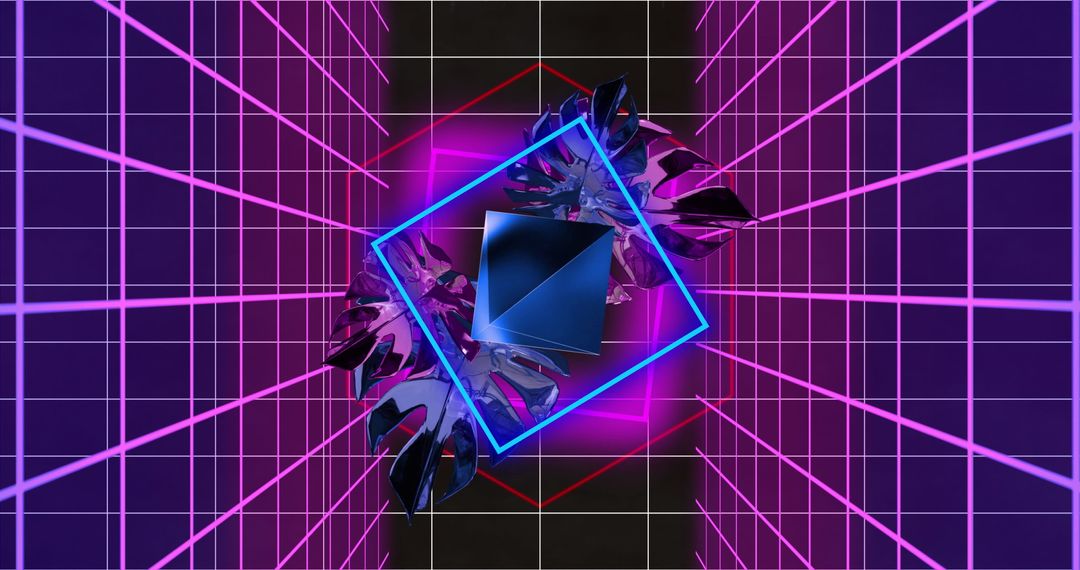 Futuristic Geometric Neon Art with Cyber Grid Patterns