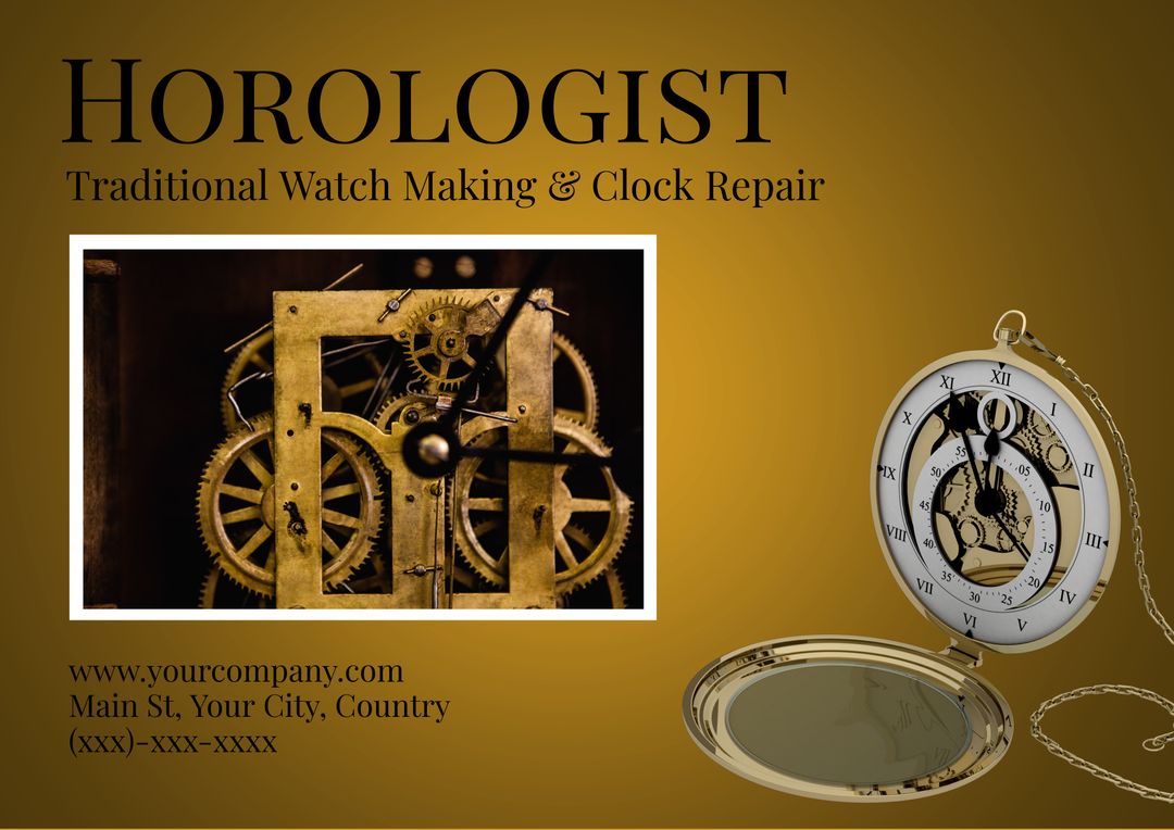 Traditional Watchmaking and Clock Repair Business Promotion Poster - Download Free Stock Templates Pikwizard.com