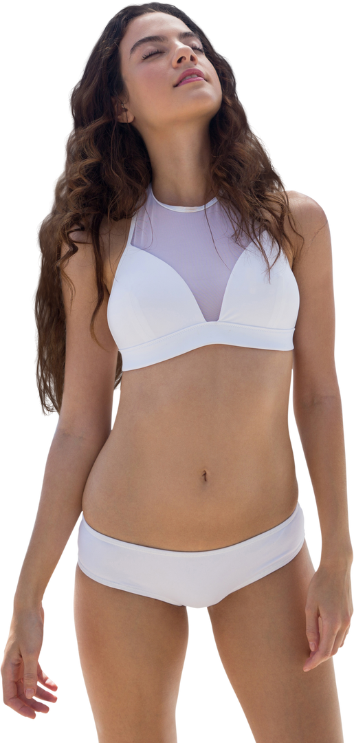 Caucasian Woman in White Swimsuit Eyes Closed Transparent Background - Download Free Stock Images Pikwizard.com