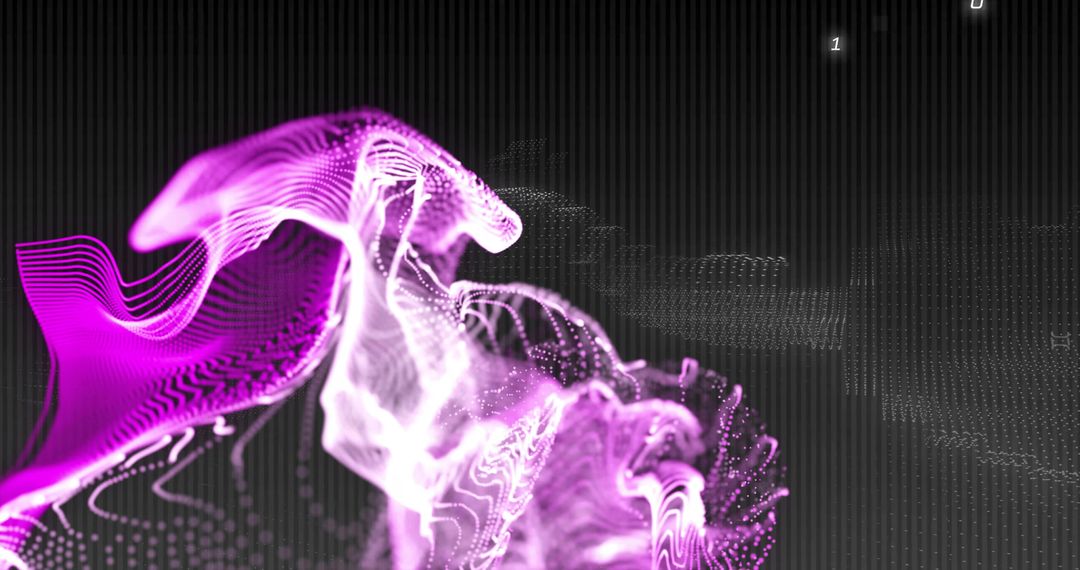 Digital Abstract Glowing Magenta Waves and Binary Code