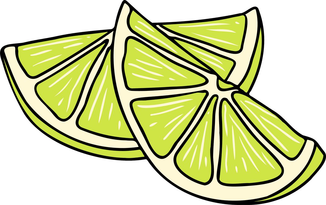 Hand-drawn Lime Wedges on Transparent Background