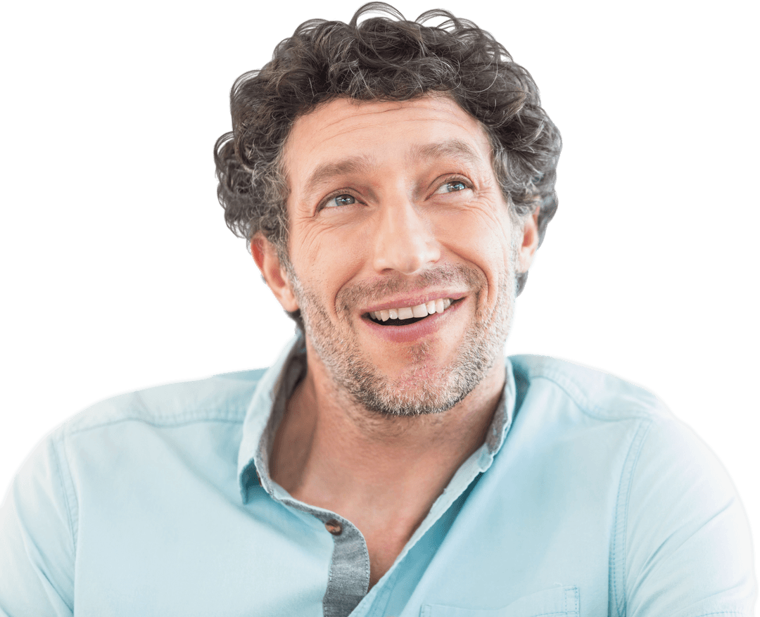 Cheerful Businessman Looking Up in Thought on Transparent Background
