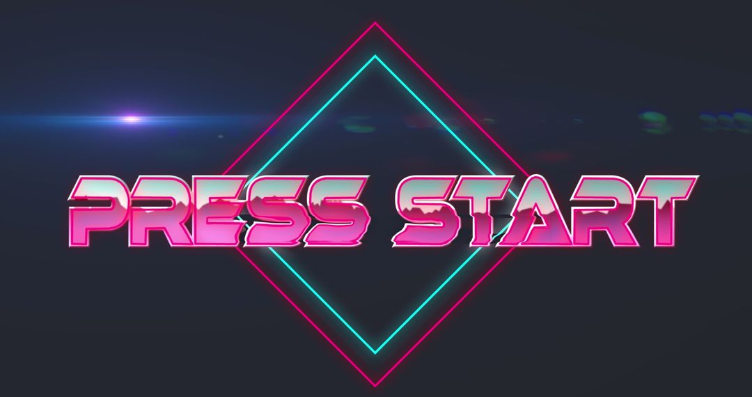 Retro Neon Press Start Text with Geometric Lines