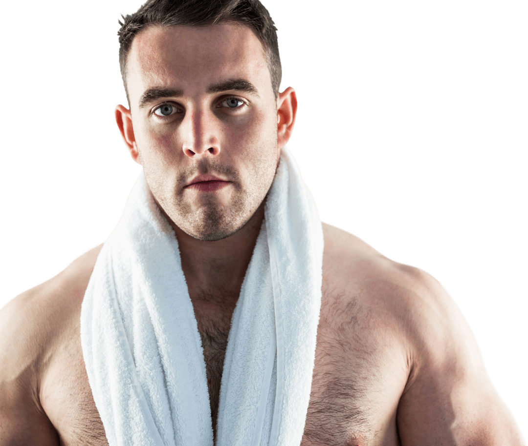 Transparent Muscular Bodybuilder with Towel Posing