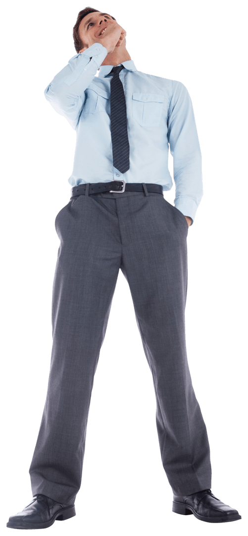 Transparent Businessman with Hand on Chin Showing Thoughtful Pose