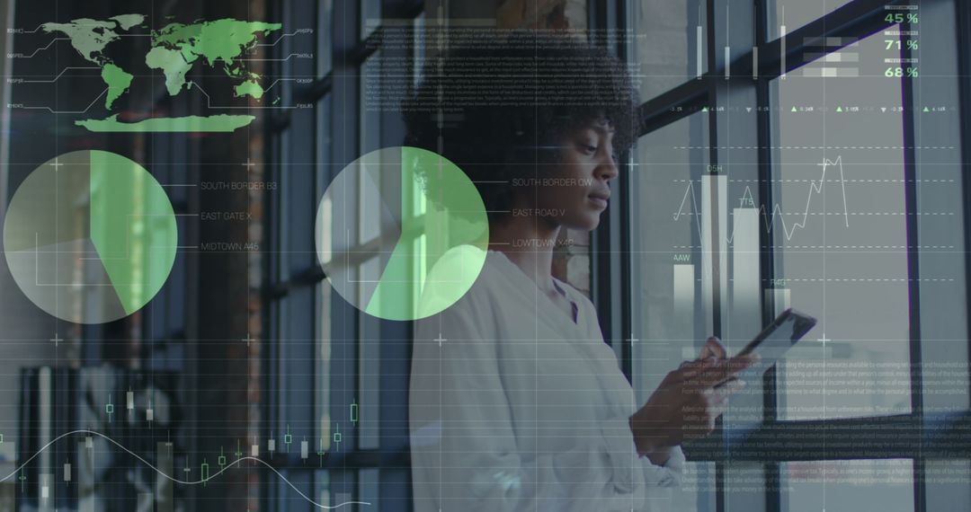 Business Professional Analyzing Global Data with Technological Interface