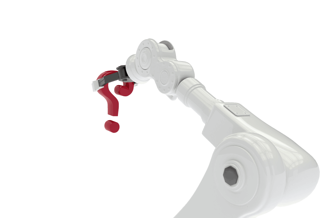Transparent Robotic Arm Holding Red Question Mark