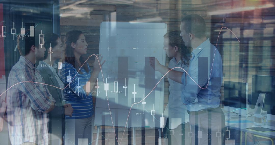 Business Team Analyzing Financial Data with Candlestick Graphs