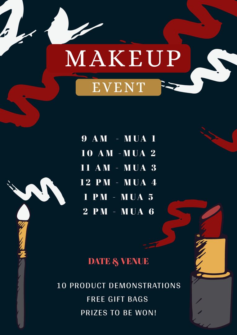 Makeup Event Poster with Schedule and Product Showcase Details