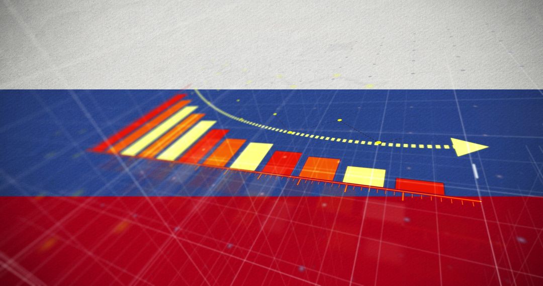 Financial Trends and Analytics Over Russian Flag Background